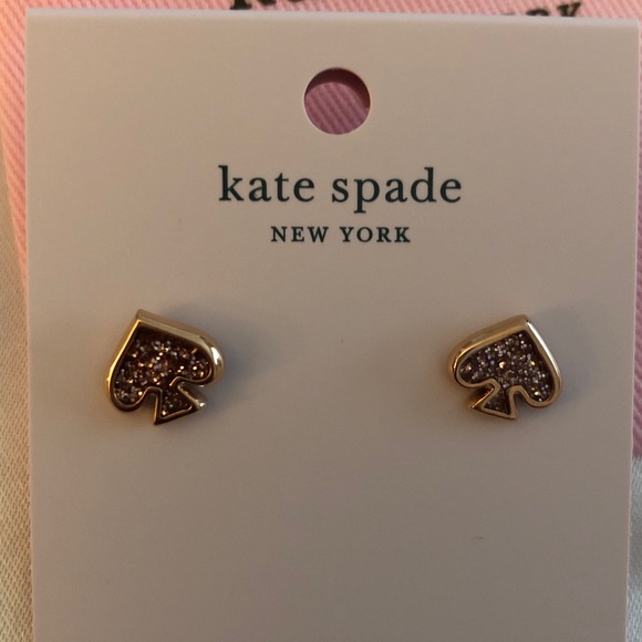 Kate Spade Rose Gold Everyday Spade Rose Gold Enamel Glitter Stud Earrings NWT - Picture 3 of 11